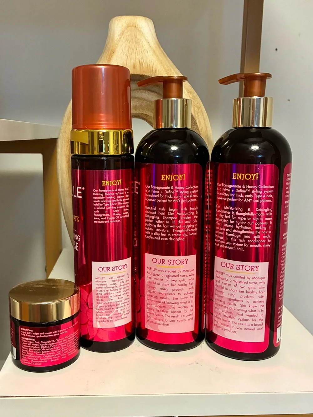 Mielle Pomegranate & Honey 4-Pc Hair Care Bundle Shampoo Conditioner Mousse Gel